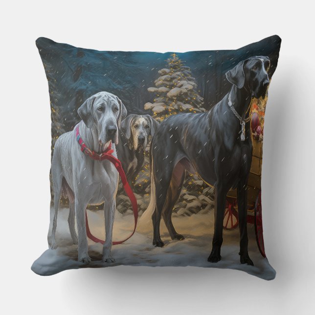 Great dane Snowy Sleigh-juldekretet Kudde (Framsida)