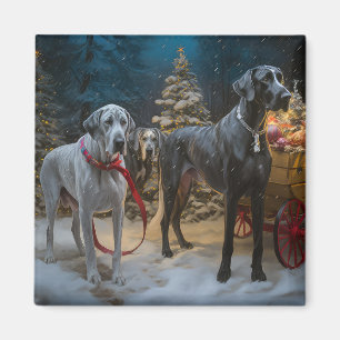 Great dane Snowy Sleigh-juldekretet Magnet