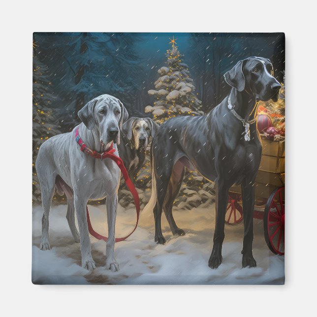 Great dane Snowy Sleigh-juldekretet Magnet (Framsidan)