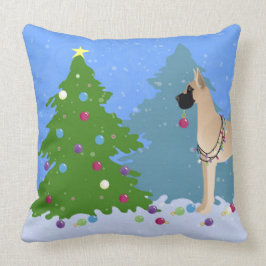 great dane som dekorerar Julgran i skog Kudde