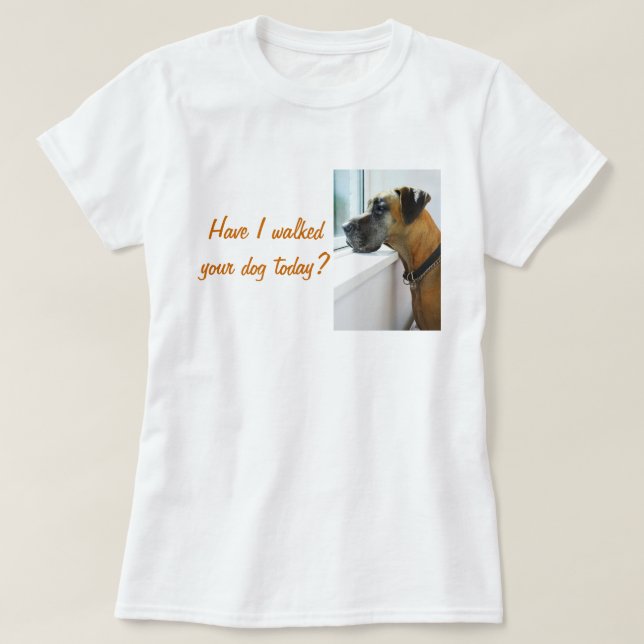 Great dane Tittar tyvärr ut fönster för Dog Walker T Shirt (Design framsida)