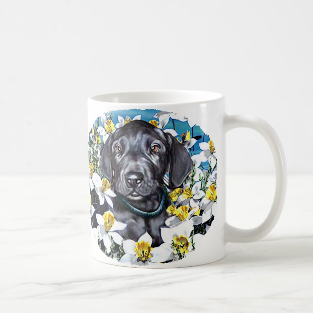 Great dane Valp i Daffodils Black Kaffemugg (Höger)