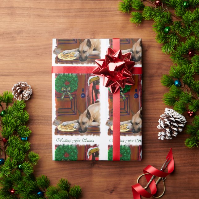 Great dane väntar på jul presentpapper (Julgåva)