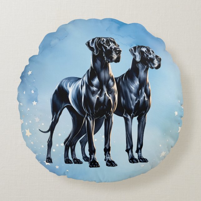 Great dane vattenfärg rund kudde (Framsidan)