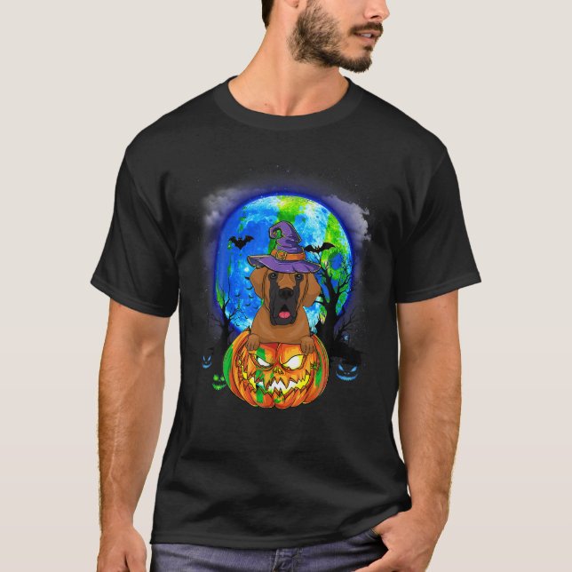 Great dane Witch Måne Pumpkin Scary Halloween Hund T Shirt (Framsida)