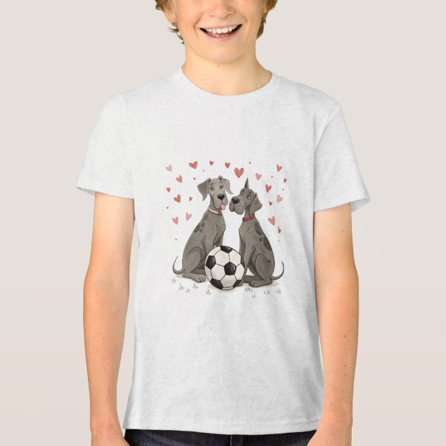 Great Dane with soccer ball for Valentine's Day T Shirt (Framsida)