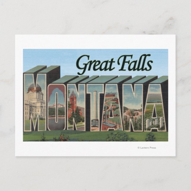 Great Falls, Montana - Stora Bokstavsscener Vykort (Framsida)