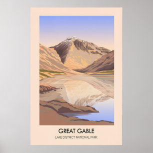 Great Gable Mountain Lake District Resemålning Pos Poster