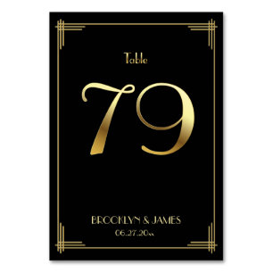 Great Gatsby Art Deco Bordskort 79 Guld Svart
