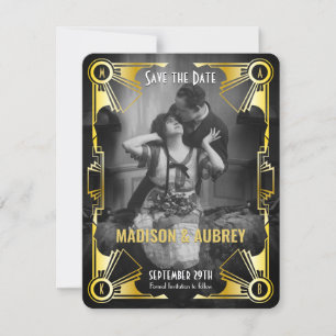 Great Gatsby Art Deco Bröllop Guld & Svart Foto Spara Datumet