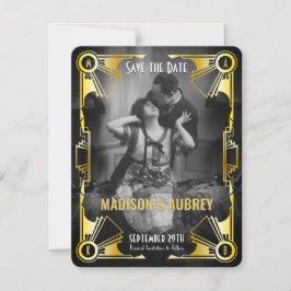 Great Gatsby Art Deco Bröllop Guld & Svart Foto Spara Datumet