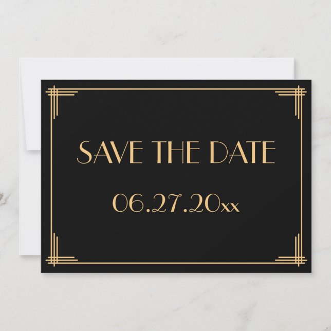 Great Gatsby Art Deco Bröllop Spara Datum Kort (Framsida)