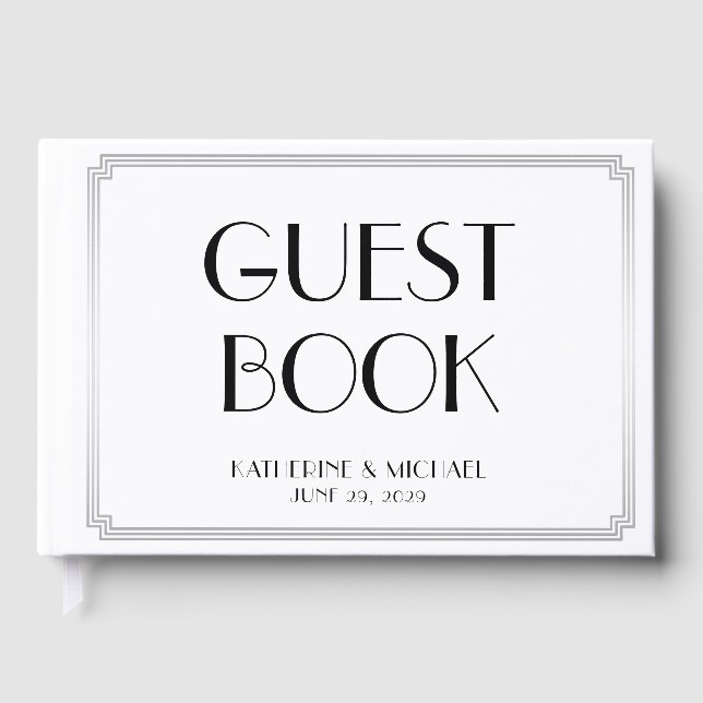 Great Gatsby Art Deco Silver Bröllop Gästbok (Framsida)