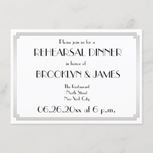 Great Gatsby Art Deco Silver Rehearsal Inbjudninga Inbjudningar