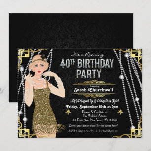 Great Gatsby Flapper Flicka 40-års Födelsedagsinbj Inbjudningar