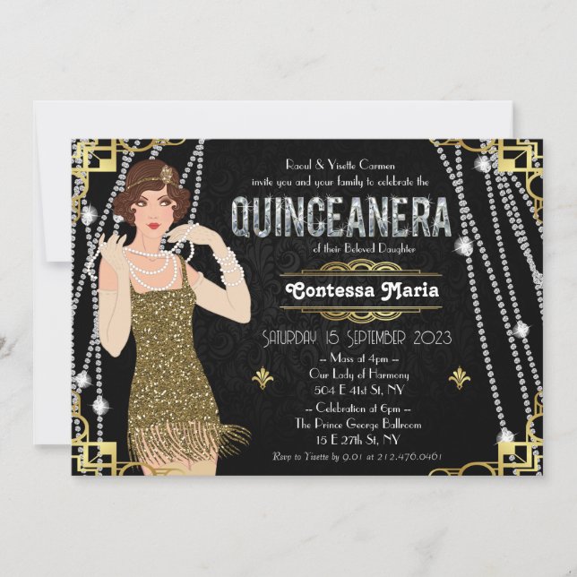 Great Gatsby Flapper Girl Quinceanera  Inbjudningar (Framsida)