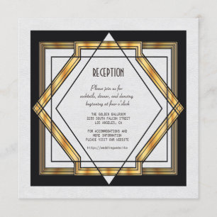Great Gatsby Guld Vit Art Deco Bröllopsmottagning Inbjudningar