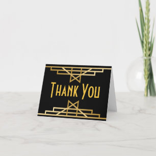 Great Gatsby Tack Svart Guld Art Deco Bröllop Kort