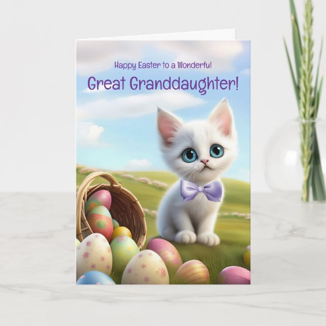 Great Granddaughter Cute Easter with Kitten  Kort (Framsida)