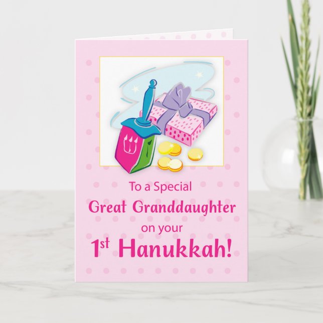 Great Granddaughter First Hanukkah Blue Dreidel Kort (Framsida)