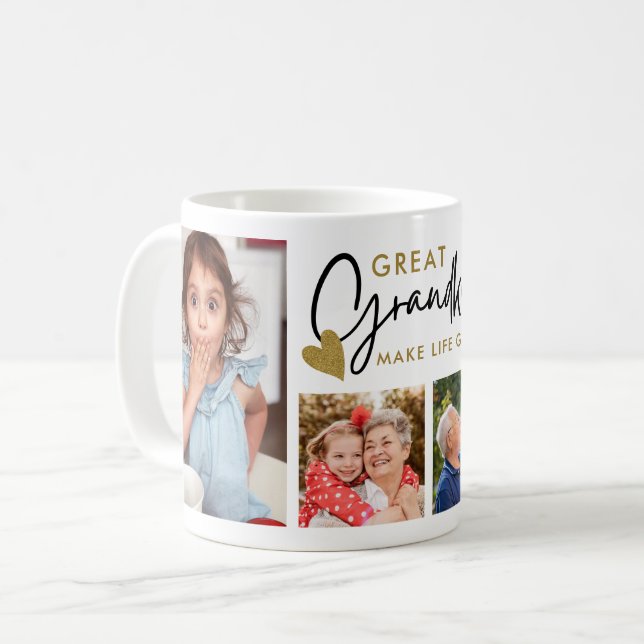 Great Grandkids Make Life Grand 4 Photo Collage Kaffemugg (Framsida vänster)