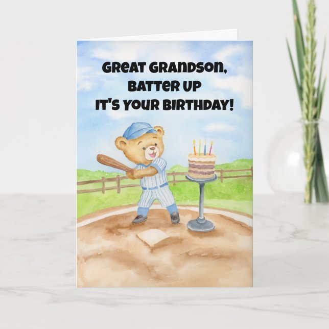 Great Grandson Happy Birthday Baseball Teddy Bear Kort (Framsida)