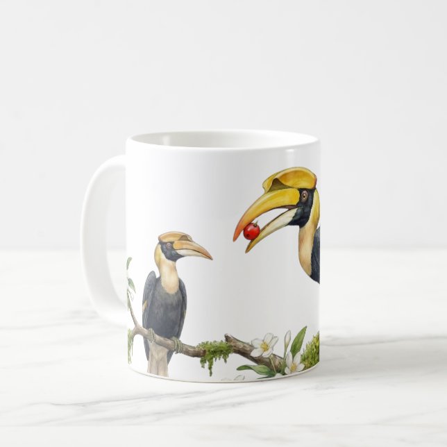 Great Hornbill True Love Watercolor Coffee Mug Kaffemugg (Framsida vänster)