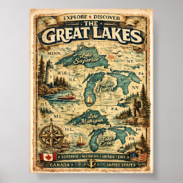 Great Lakes Antik Kartadestination Poster