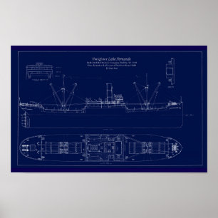 Great Lakes-fraktfartyget Lake Fernando ritning Poster