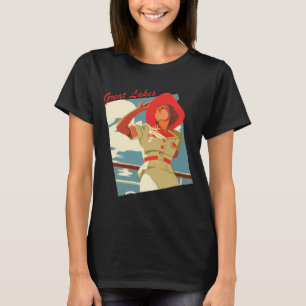 Great Lakes Kvinna Röd Hatt Resa T Shirt
