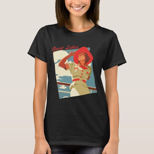 Great Lakes Kvinna Röd Hatt Resa T Shirt (Framsida)