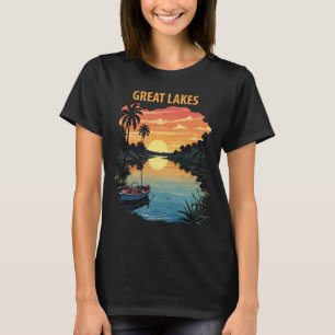 Great Lakes Tropisk Solnedgång Retro Resa T Shirt