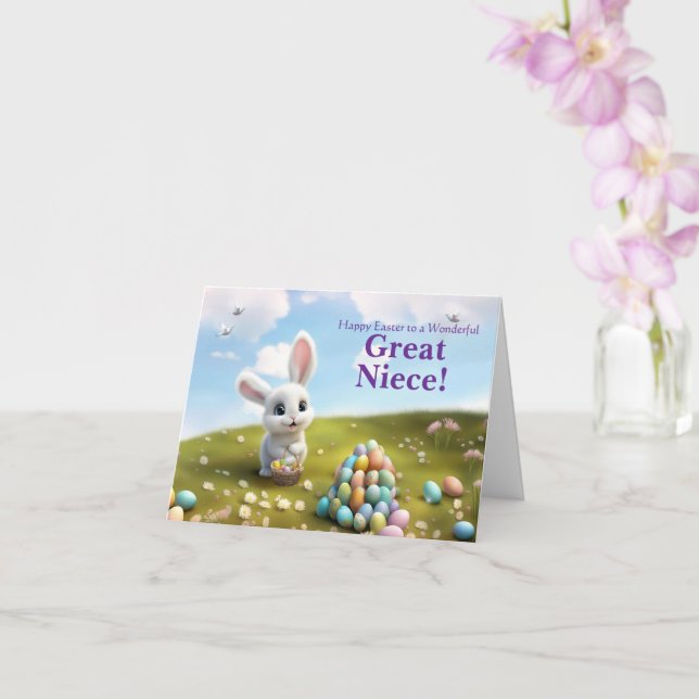 Great Niece Easter with Fluffy Easter Bunny  Kort (Orkide)