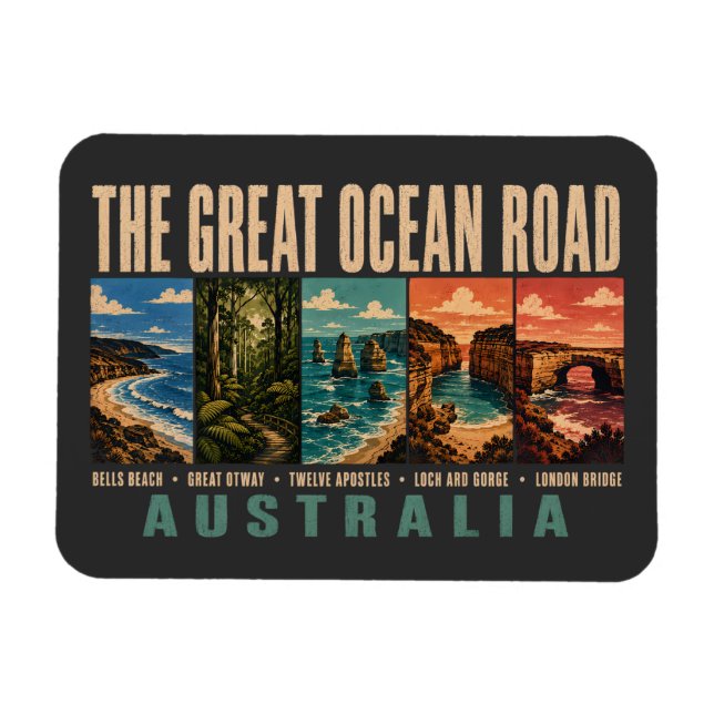 Great Ocean Road Australia Landmarks Illustration Magnet (Horisontell)