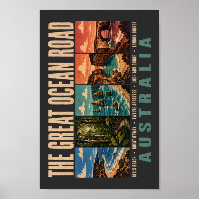 Great Ocean Road Australia Landmarks Illustration Poster (Framsidan)