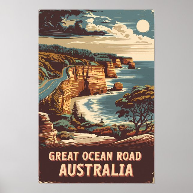 Great Ocean Road Australien Illustration Resa Kons Poster (Framsidan)