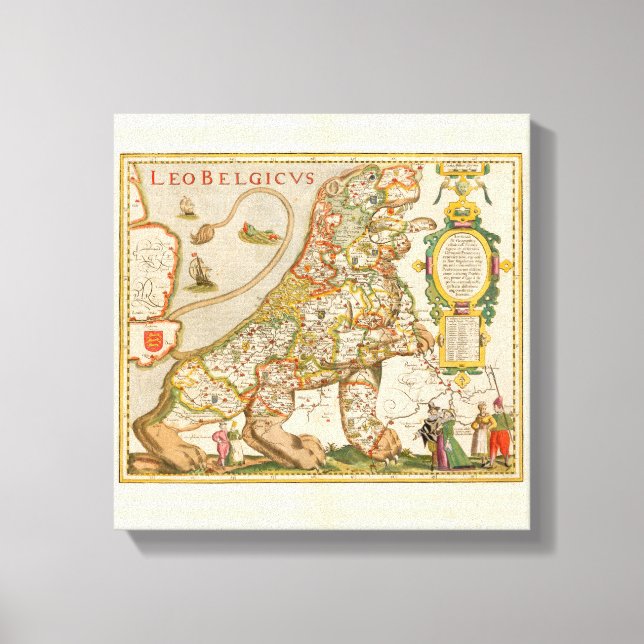 Great Old Map of Belgium (Year 1617) Canvastryck (Framsida)