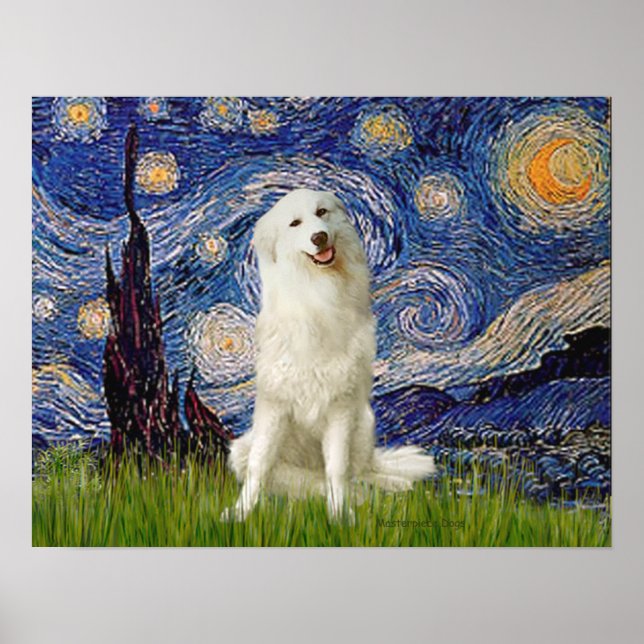 Great Pyrenees 3 - Stjärnkväll Poster (Framsidan)