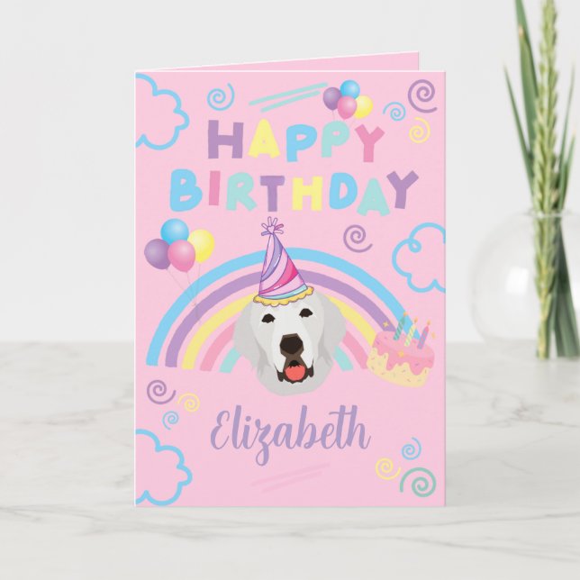Great Pyrenees Birthday Card in Pink Kort (Framsida)
