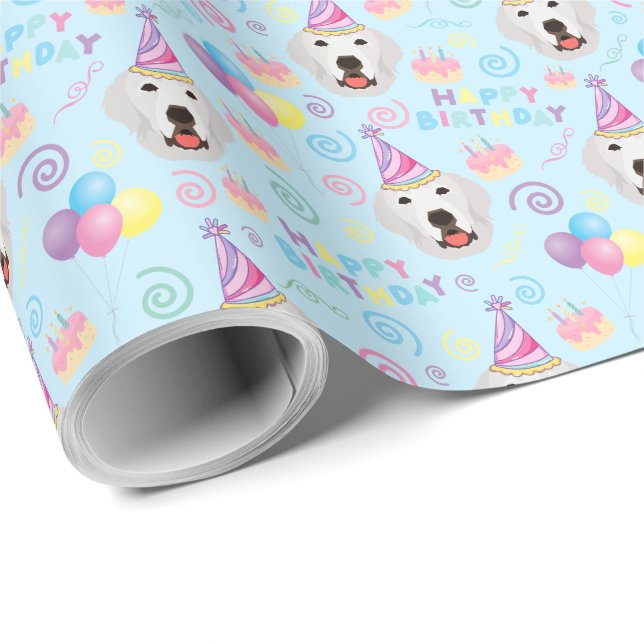 Great Pyrenees Birthday Gift Wrapping Paper Blue Presentpapper (Rullad Hörn)