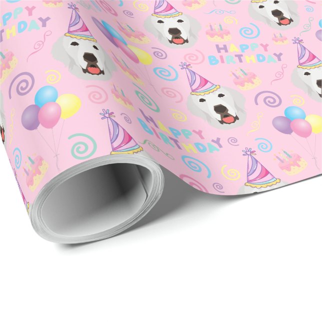 Great Pyrenees Birthday Gift Wrapping Paper Pink Presentpapper (Rullad Hörn)