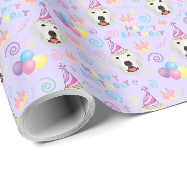 Great Pyrenees Birthday Gift Wrapping Paper Purple Presentpapper (Rullad Hörn)