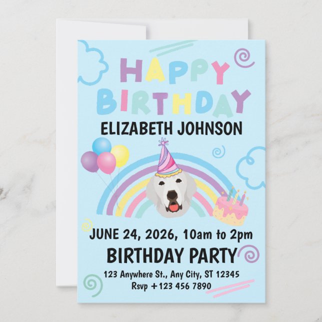 Great Pyrenees Birthday Invitation Blue Inbjudningar (Framsida)