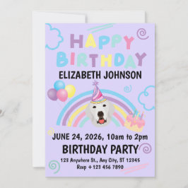 Great Pyrenees Birthday Invitation Purple Inbjudningar