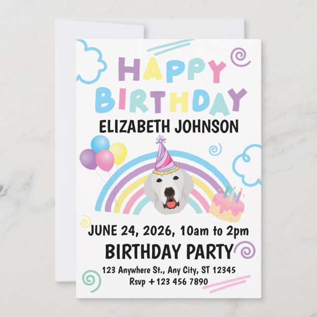 Great Pyrenees Birthday Invitation White Inbjudningar (Framsida)