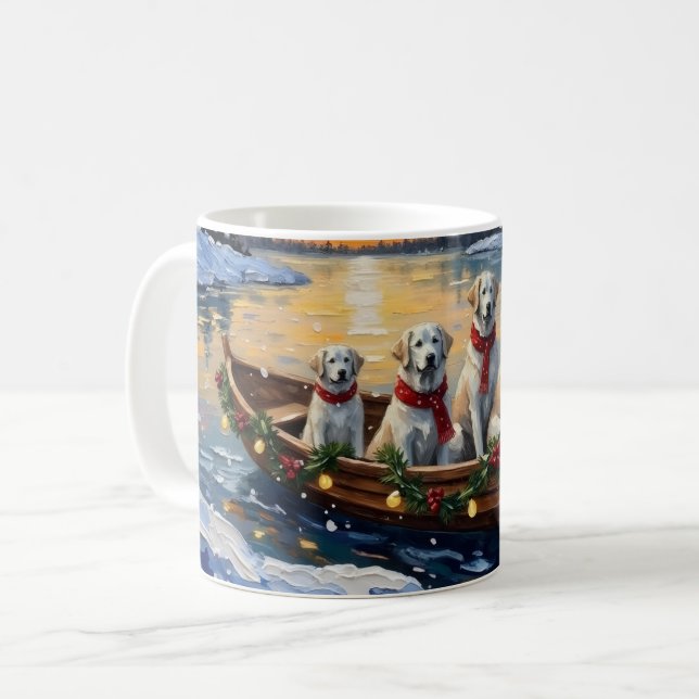 Great Pyrenees Christmas Boat Holiday Kaffemugg (Framsida vänster)