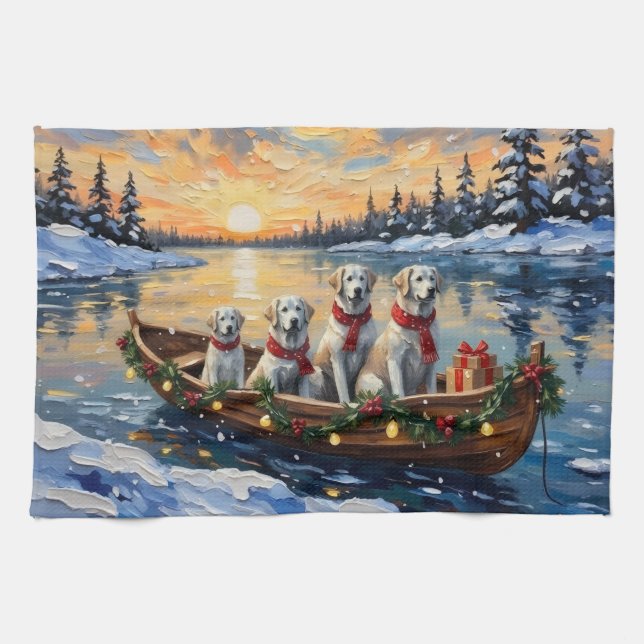 Great Pyrenees Christmas Boat Holiday Kökshandduk (Horisontell)