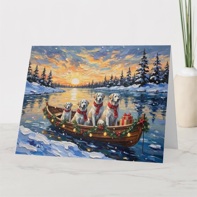Great Pyrenees Christmas Boat Holiday Kort (Framsida)