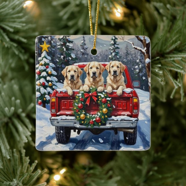 Great Pyrenees Christmas Red Truck Holiday Julgransprydnad Keramik (Träd)