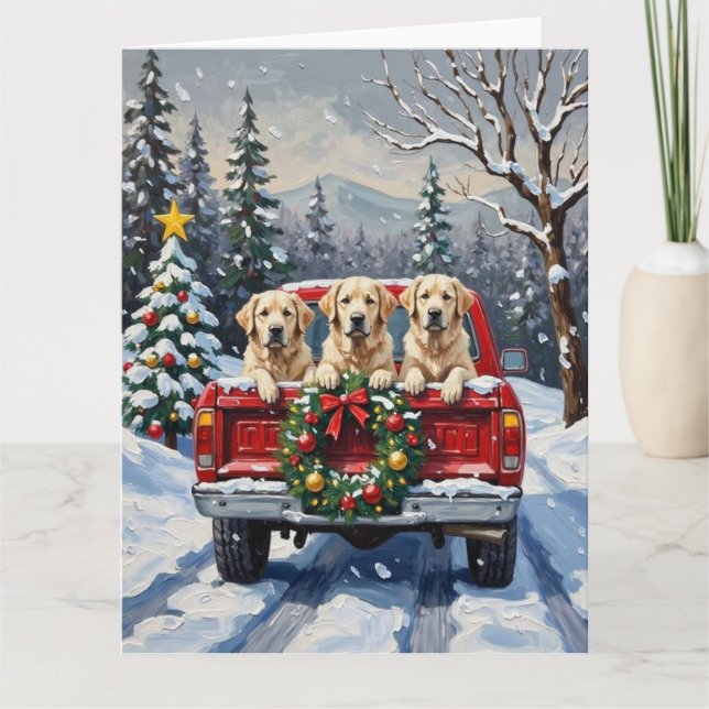 Great Pyrenees Christmas Red Truck Holiday Kort (Framsida)